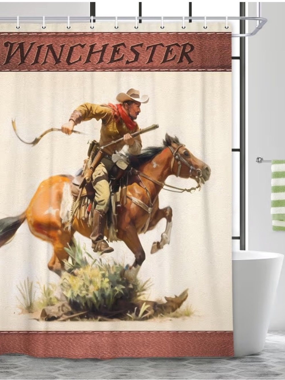 Western Cowboy Shower Curtain in Brown and Cream